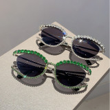 Diamond studded hollow cat eye sunglasses
