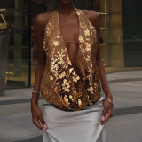 Backless sequined V-neck top