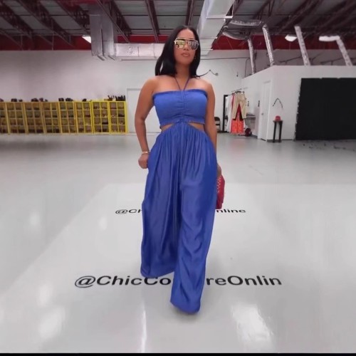 Wide leg high waisted camisole wrapped chest jumpsuit