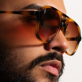Leopard print double beam blackout sunglasses with large frame glasses