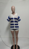 Hollow perspective lapel knit shorts set