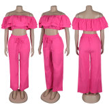 Two piece set of lotus leaf side length pants