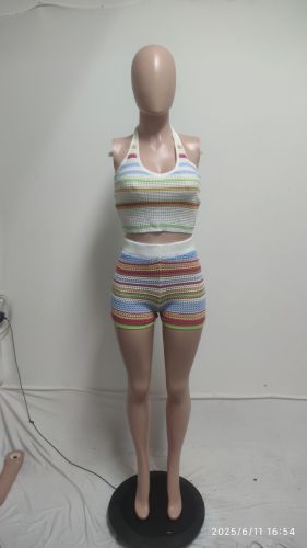 Backless hanging neck top, hip hugging tight pants set