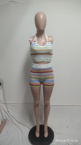 Backless hanging neck top, hip hugging tight pants set