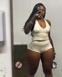 Jewelry inlaid neckband top and shorts set