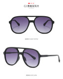 Leopard print double beam blackout sunglasses with large frame glasses