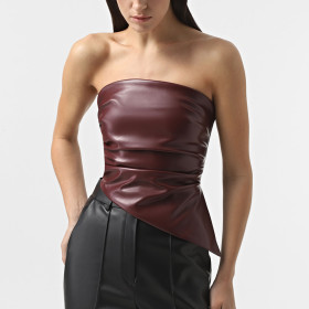 PU leather strapless pleated waistband vest