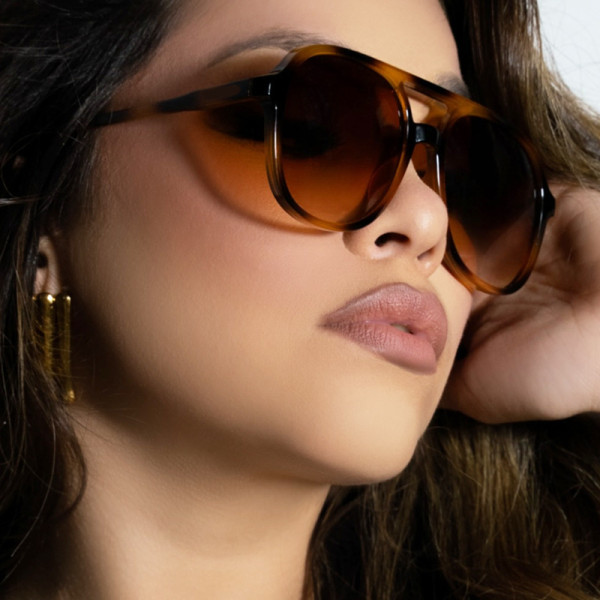 Leopard print double beam blackout sunglasses with large frame glasses