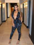 Deep V-neck elastic jumpsuit