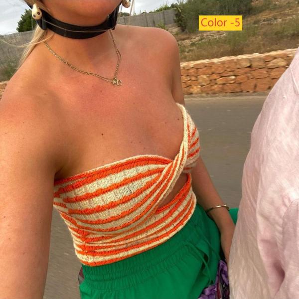 Striped sweater knitted strapless vest top