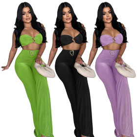 Decorative buckle solid color neck hanging two-piece set