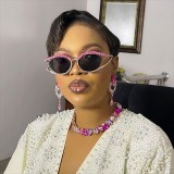 Diamond studded hollow cat eye sunglasses