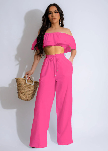 Two piece set of lotus leaf side length pants