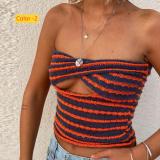 Striped sweater knitted strapless vest top