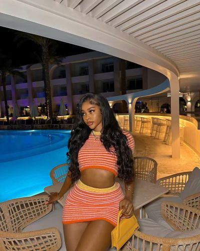 Hollow perspective lapel knit shorts set