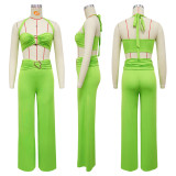 Decorative buckle solid color neck hanging two-piece set