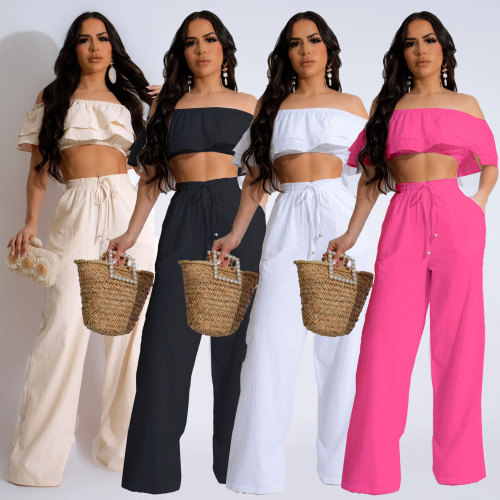 Two piece set of lotus leaf side length pants