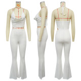 Circle decoration hanging neck and exposed waist jumpsuit