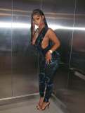 Deep V-neck elastic jumpsuit