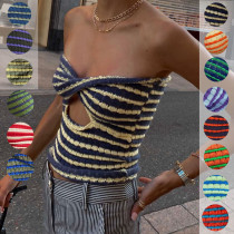Striped sweater knitted strapless vest top