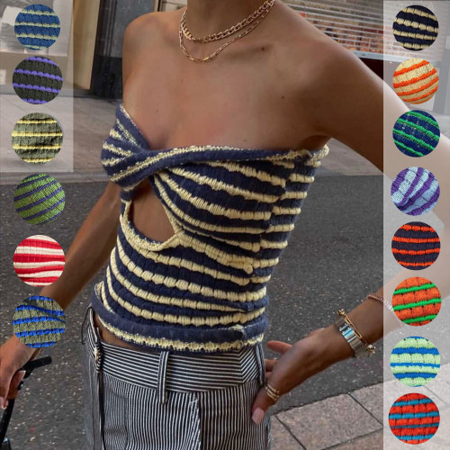 Striped sweater knitted strapless vest top