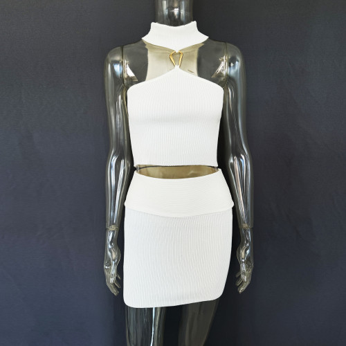 Irregular ring sleeveless vest short skirt woolen suit