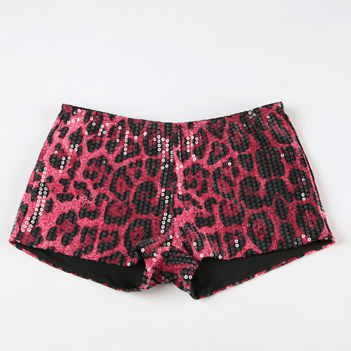 Leopard print glitter high waisted tight shorts