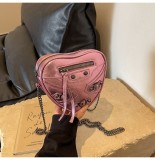 Mini love motorcycle bag, air rivet chain diagonal cross bag