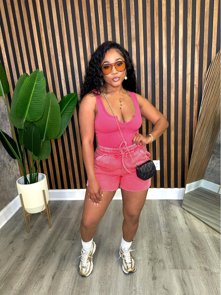 Thickened cotton washed shorts two-piece set