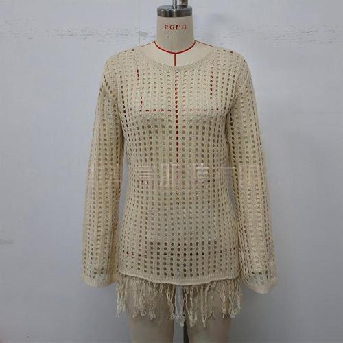 Beach Hoodie Hollow Knitted Skirt Long Sleeve Tassel Dress