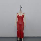 Knitted suspender hollow lotus leaf lace long skirt