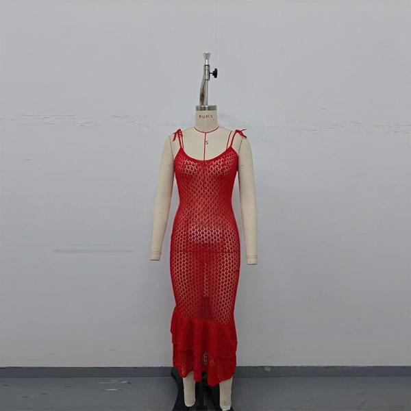 Knitted suspender hollow lotus leaf lace long skirt