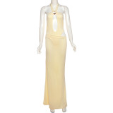 Hollow neck jumpsuit, hip skirt set