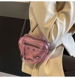 Mini love motorcycle bag, air rivet chain diagonal cross bag