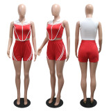 Two piece set of lapel sleeveless top and shorts
