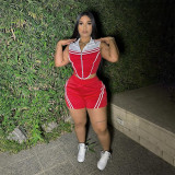 Two piece set of lapel sleeveless top and shorts