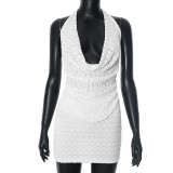 Lace collar sleeveless backless top, hip hugging short skirt two-piece set