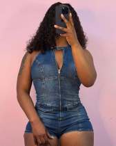 Cowboy elastic jumpsuit vest jumpsuit shorts