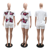Glitter hoodie loose top women's short two-piece set