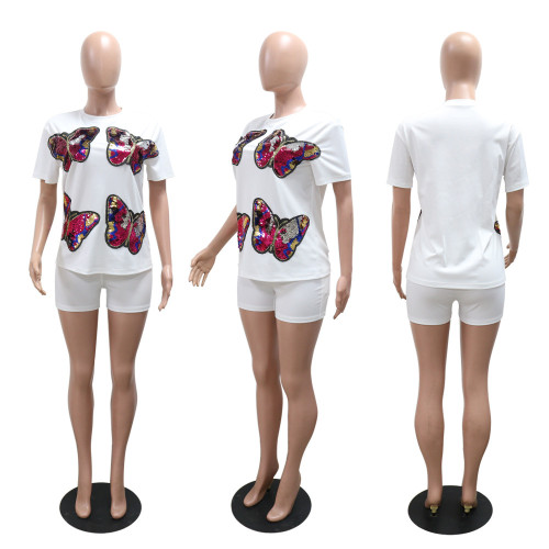 Glitter hoodie loose top women's short two-piece set