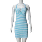Hanging neck striped contrasting hip hugging dress