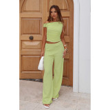 Elastic Bubble Single Shoulder Diagonal Collar Folded Wide Leg Pants Set