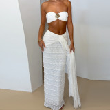 Two piece set of metal contrasting striped top and skirt with exposed navel