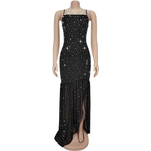 Hot stamping suspender slit dress
