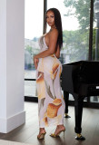Printed temperament neck hanging dress