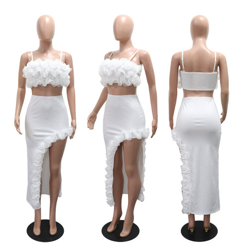 Strap top ruffled skirt set
