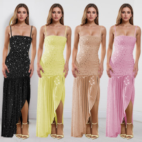 Hot stamping suspender slit dress