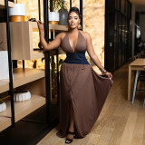 Irregular deep V-neck dress with slit