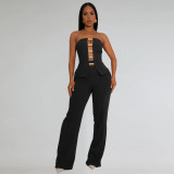 Strapless gold buckle bag arm long pants two-piece set