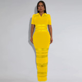 Perspective mesh splicing arm wrapped dress